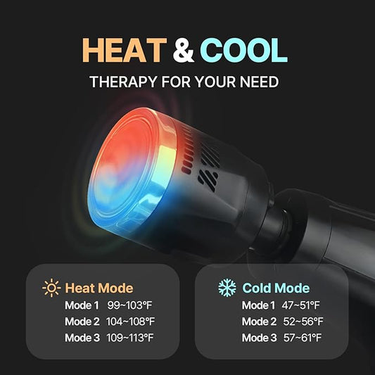 HuBDIC HubiCare Heat and Cool Massage Gun with Upgraded Extension Handle, Percussion Massage Gun Deep Tissue, Muscle Back Massagers Handheld, Portable for Pain Relief, LED Display