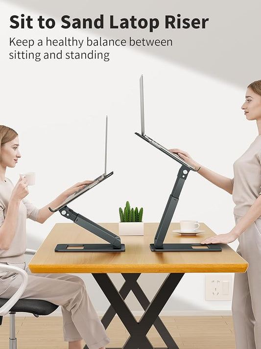 tounee Laptop Stand for Desk Adjustable Height, Telescopic Computer Stand with Pull Out Design Ergonomic Laptop Riser Fits All Laptops 10-17"-Gray