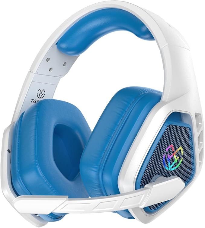Wireless Gaming Headset for PC, Ps5, Ps4, 2.4 Ghz USB & Type-C Gaming Headphones with Microphone, 30H Battery Bluetooth Headphones for Switch, Laptop, Mobile, Mac (Blue White)