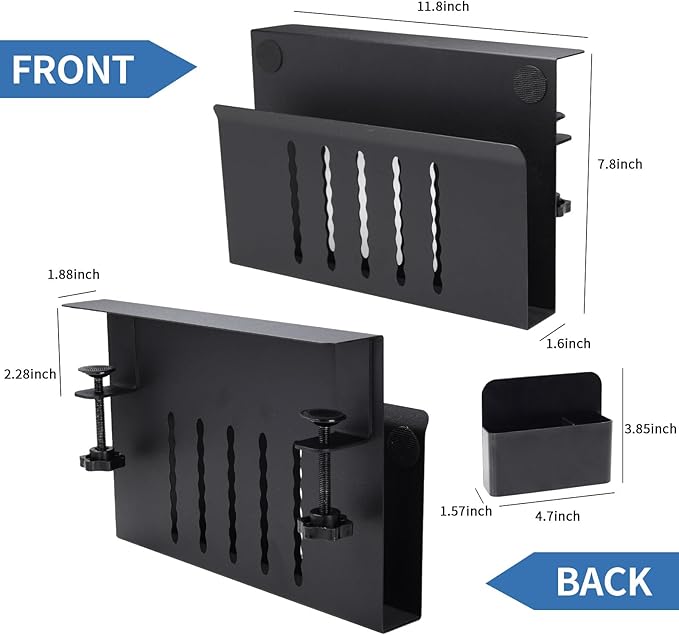 Under Desk Laptop Holder, Desk Side Storage with Anti-Scratch Pad & Magnetic Pen Holder, Clamp on Table Organizer for Office Home Fits Flat Edge Table 0.3" to 2.3"