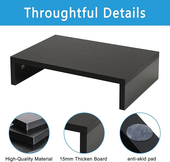 TEAMIX 14.2 inch Monitor Stand Riser, Wood Monitor Riser with Storage for Desk Small Monitor Stand TV/Screen/PC/Laptop Riser Computer Stand Desktop Shelf (Black-14.2 inch)