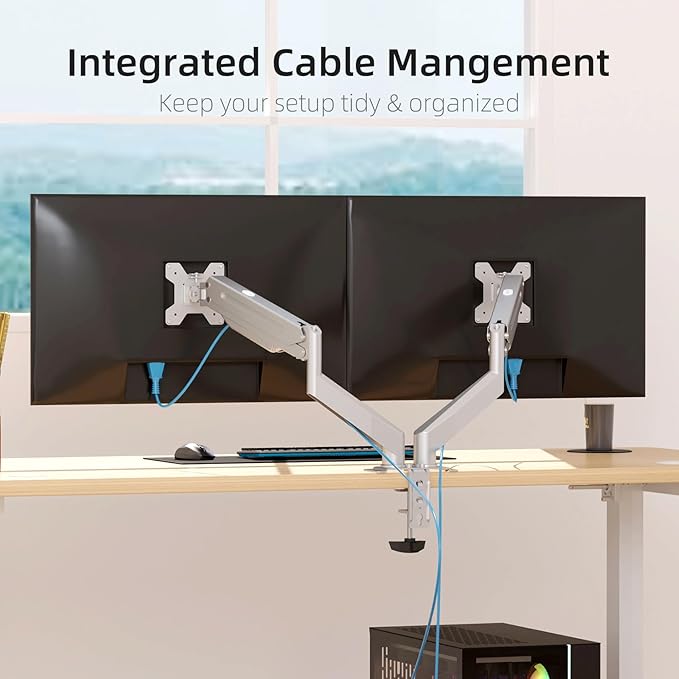 Suptek Dual Monitor Mount Stand-Height Adjustable Gas Spring Monitor Arm Desk Mount for 2 Computer Screens 17 to 27 inches - Each Arm Holds up to 13.2lbs,Silver(MD8SPS)