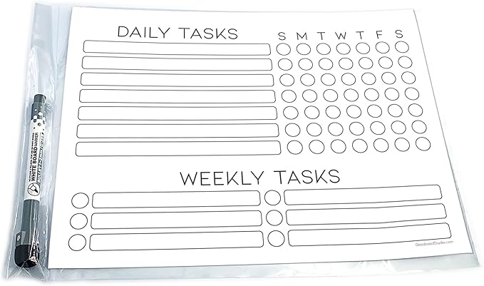 Dry Erase Whiteboard Task Planner by Glassboard Studio | Removable and Restickable Adhesive Decal | Fine-Tip Magnetic Marker Included (9 x 12 inches, White)