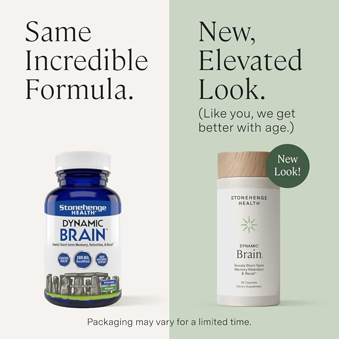 Stonehenge Health Dynamic Brain Supplement – New Formula with BacoMind for Memory Acquisition, Retention, & Recall with 40 Unique Nootropic: Choline, Phosphatidylserine, and Huperzine A