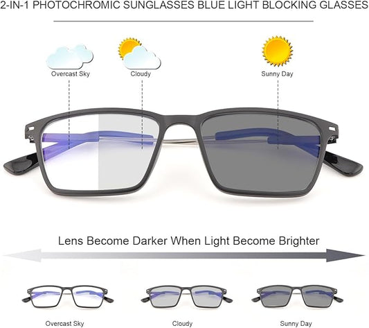 YIMI Photochromic Blue Light Blocking Glasses UV Protection Anti Eyestrain Computer Gaming Blue Light Screen Blocker Glasses Anti Glare Shade Lightweight Eyewear for Men and Women