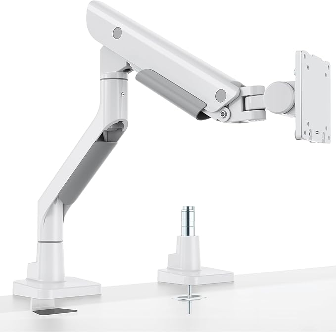 monTEK Sleek Aluminum Monitor Arm for 17–57” Ultrawide Screens up to 59 lbs, Heavy Duty Single Monitor Arm Desk Mount, Pneumatic Lift, Quick-Release Plate, Clamp/Grommet, Max VESA 100x100