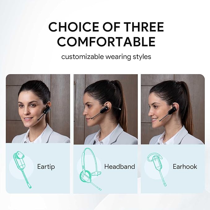 Yealink Wireless DECT Headset WH63,Teams Certified,Single Ear Office Headset for Desk Phone and Computer Softphone,Noise Cancelling Mic,Compatible Polycom Grandstream IP Phone