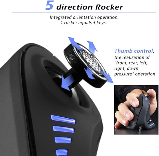 Zeerkeer Ergonomic Vertical Mouse, RGB Wired Vertical Gaming Mouse with Joystick, 10000 Max DPI and 11 Programmable Buttons for Gamers, Computer (Wired)
