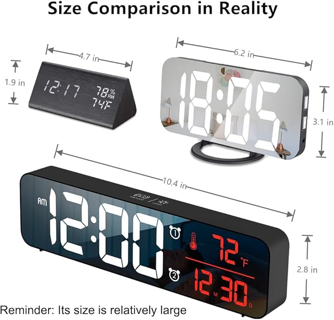 Digital Clock, Clock for Bedroom, Digital Wall Clock, Clocks for Living Room Decor, Desk Clock, Table Clock, Digital Clock Large Display, Smart Alarm Clock for Office Red (Wired Black+Red Digit)