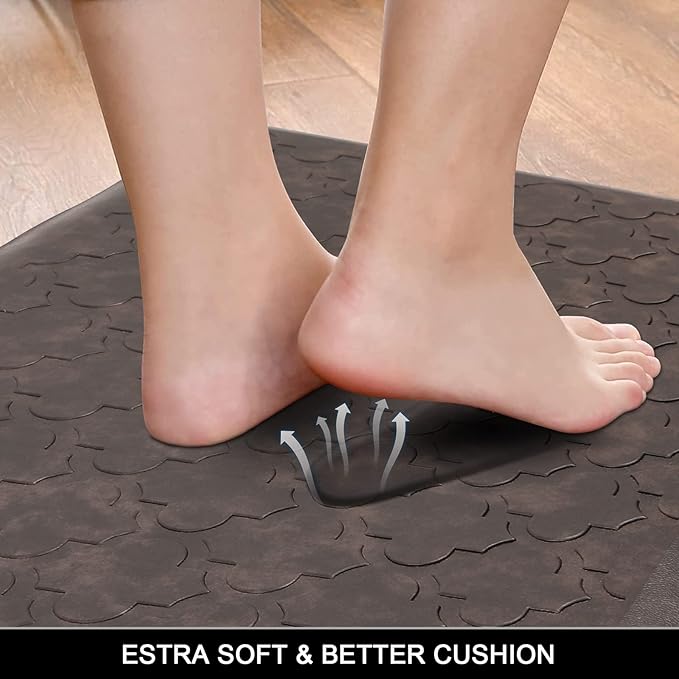 HEBE Oversized Kitchen Mat Cushioned Anti Fatigue Comfort Floor Mat 17.3"x48" Waterproof Non Slip Kitchen Rug Runner Laundry Room Rug Floor Carpet Heavy Duty Comfort Standing Mat Pads,Brown