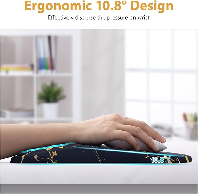 3 in 1 Ergonomic Wrist Rest for Keyeboard and Mouse, Non-Slip Desk Mouse Pad with Wrist Support, Keyboard Wrist Rest and Mouse Pad Set Massage Design (Black Marble)