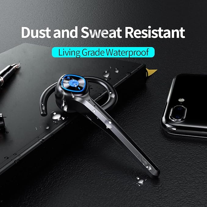 IHAO Wireless Bluetooth Earpiece Headphone Dual Noise Cancelling Mic Painless Open-Ear Handsfree Headset Stereo Sound Left/Right Changeable Earhook Earphones for Driving/Business/Gym