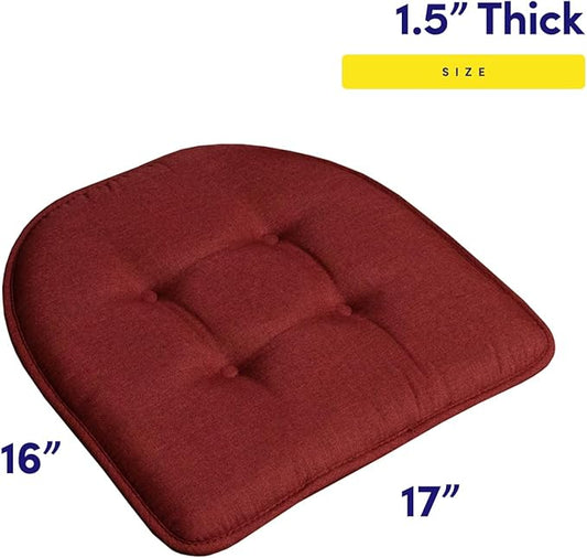 Sweet Home Collection Chair Cushion Memory Foam Pads Tufted Slip Non Skid Rubber Back U-Shaped 17" x 16" Seat Cover, 12 Count (Pack of 1), Wine Burgundy