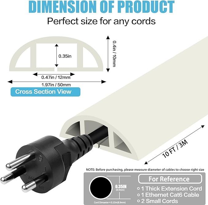 Floor Cord Cover Cable Cavity Self Adhesive Cord Hider Floor 10FT Floor Cable Management Power Cord Protector Floor Electric Cord Covers for Offices, Gym, Exhibitions (Beige, 1.97" x 10')