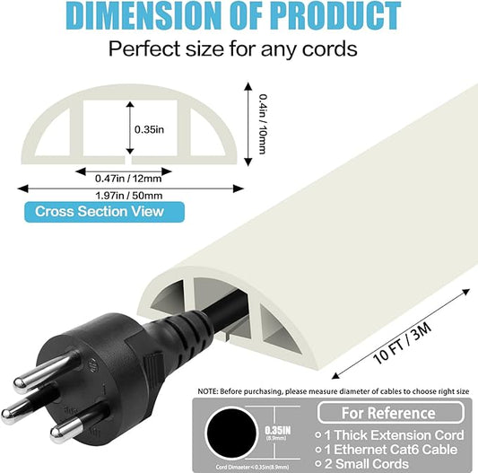 Floor Cord Cover Cable Cavity Self Adhesive Cord Hider Floor 10FT Floor Cable Management Power Cord Protector Floor Electric Cord Covers for Offices, Gym, Exhibitions (Beige, 1.97" x 10')
