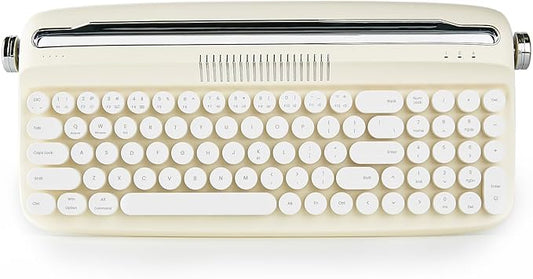 YUNZII Upgraded Wireless Typewriter Keyboard,with Retro Integrated Stand,USB-C/Bluetooth,Cute Round Keycaps, USB-C/Bluetooth Connection for Table, Phone, PC and Win/Mac/Android (B309, Ivory Butter)