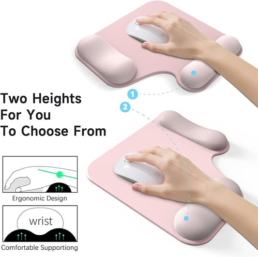 Ergonomic Mouse Pad with Gel Wrist Rest (1" & 1.2" Dual Height) - Cute Mouse Pads Compact Mousepad Desk Mat Office, Gaming & Carpal Tunnel Relief | Non-Slip Rubber Base Pale Pink