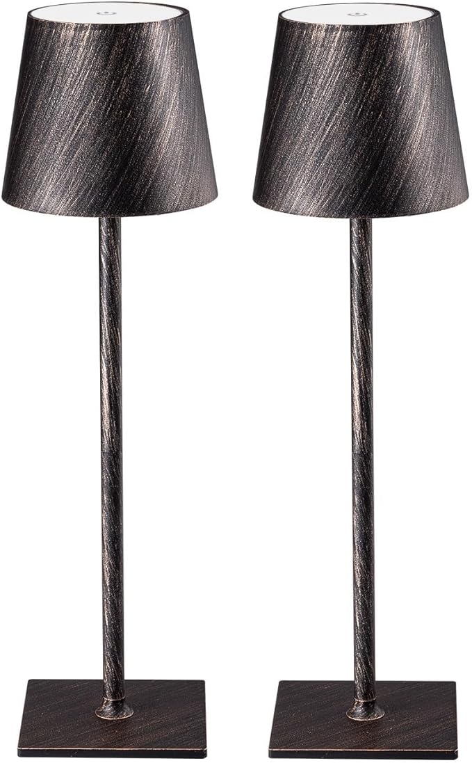 2 Pack Cordless Table Lamps, 3 Colors Stepless Dimming, 5000mAh Rechargeable Battery LED Desk Lamp for Bedroom/Couple Dinner/Desk/Cafe/Dining Room/Terrace(Antique Copper)
