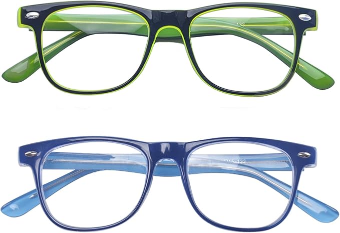 ALWAYSUV Blue Light Glasses For Kids Computer Gaming Blocking Glasses Anti-Radiation UV 400 Protection Eyewear 3-12 Age (Blue+Green)