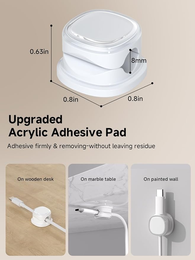 9 Pack Cord Organizer, Spring Cable Management, Adhesive Cute Cable Holder Clips, Phone Charger Wire Keeper for Desk Nightstand Car Office (9-Pack White)