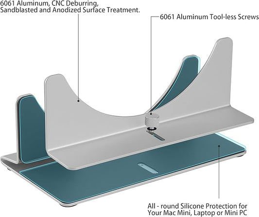 Adjustable Mac mini Stand Aluminium Vertical Laptop Holder Desk Mount - Universal Fit for Mac mini 2005-2023, Compatible with Laptop and Mini PC - Slot Width (10-52mm/0.4-2 inch)