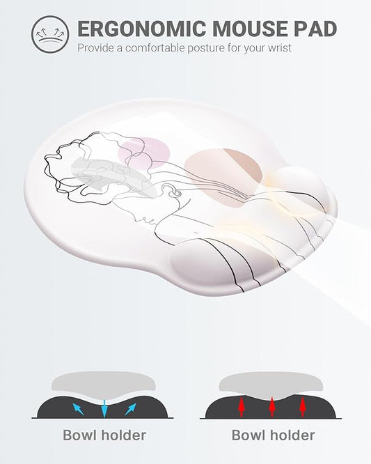 Ergonomic Mouse Pad Wrist Support, Comfortable Mouse Pad Wrist Rest, Relieve Wrist Pain Gel Mouse pad, Non-Slip Rubber Base Mousepad for Laptop, Computer(Abstract Woman)