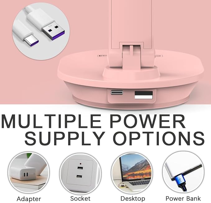 Pink Desk Lamp College Dorm Essentials for Girls, 3 Color Dimmable Reading Lamp, Cordless Rechargeable Battery Operated, USB Powered, Cute LED Desk Lamps for Home Office, Bedrooms, Study