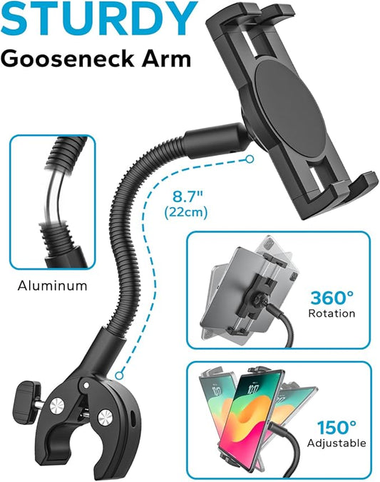 GDZN Tablet Holder for Wheelchair/Stroller/Treadmill/Spin Bike/Mic Stand/Boat/Indoor Cycling Handlebar Clamp - 360°Adjustable iPad Mount, Compatible with 4-13" iPad Pro/Air/Mini/Galaxy/Fire HD/E-Book