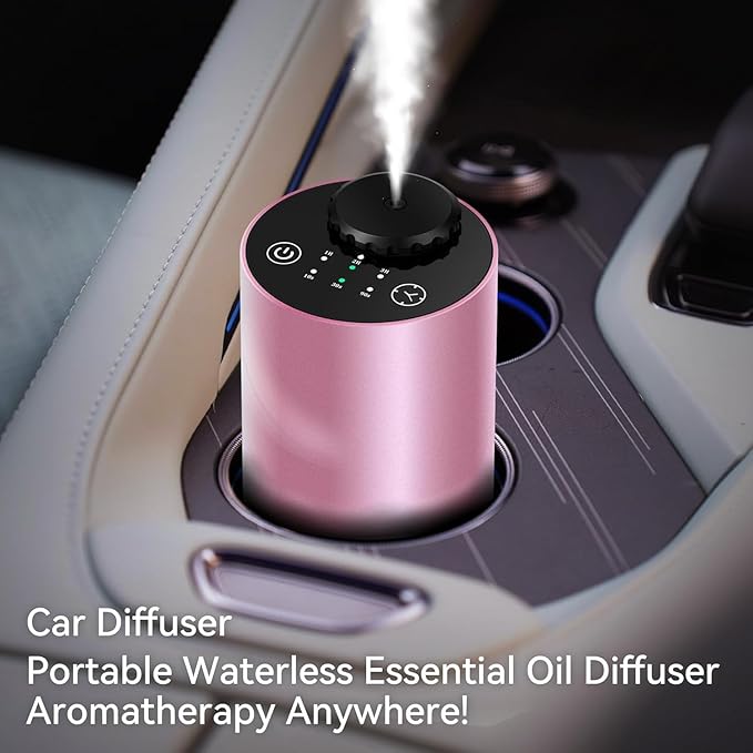 Waterless Essential Oil Diffuser for Home Battery Operated Cordless Scent Diffuser with Timing & 3 Mist Levels car Diffuser, Aluminum Alloy