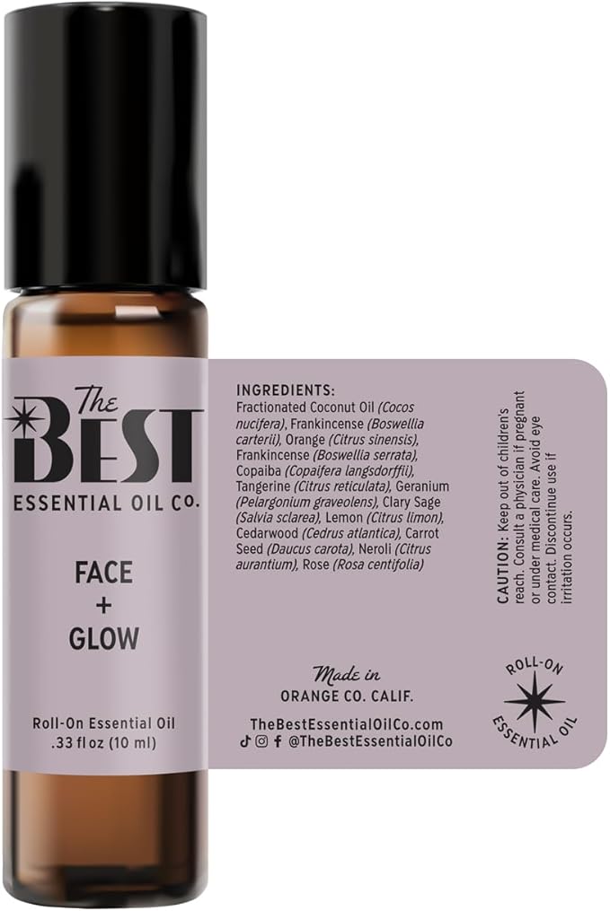 The Best Face + Glow Essential Oil Roll-On Blend- Premium Grade- Pre-Diluted in Coconut Oil- Ready to Use- 10 ml (.33 fl oz)