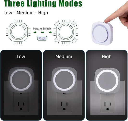LED Night Lights Plug into Wall, Indirect Soft Dimmable Night Light with Dust to Dawn Sensor, White Nightlight for Bedroom,Bathroom,Kitchen,Stairs,Hallway,Travel, 4 Packs, White