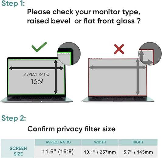 11.6" Laptop Privacy Screen Protector for 16:9 Aspect Widescreen Computer Monitor, 11.6 Inch Eye Protection Privacy Laptop Screen Filter Anti-Glare Anti-Blue Light Privacy Film Bubble Free