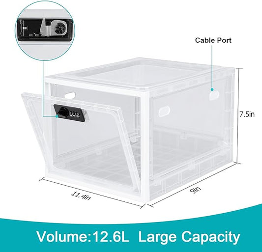 Lalifebuss Combination Lock Boxes for Personal Items, Lockable Storage Box for Office Locker/School/Medicine/Snacks/Phone Jail/Electronic/Home (1 Pack/White)