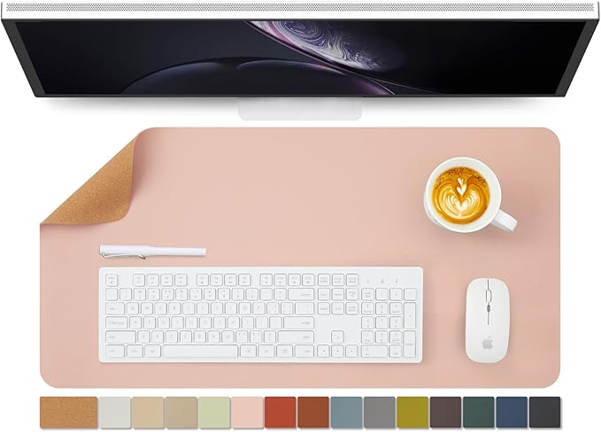 Cork Desk Mat - Dual-Sided Desk Pad for Office and Home - Desk Organization and Accessories - Ideal for Large Mouse Pad and Desk Mats on Top of Desks(Pink,27.6"x 13.8")