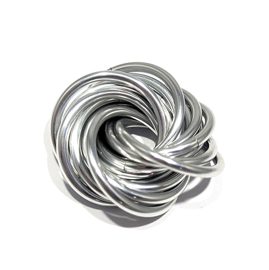 Möbii Fidget Ball (Solid Color): Quiet Mobius ADHD Anxiety Stim Stress Relief Toy Tool for Home Travel Office or Desk (Medium, Half, SilverStar)