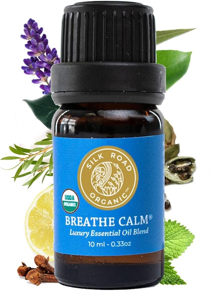 Silk Road Organic Breathe Calm Essential Oil Breathe Easy Blend, 100% Pure USDA Certified Aromatherapy for Cold, Cough, Congestion, Allergy Relief, & Wellness - 10 ml Dropper