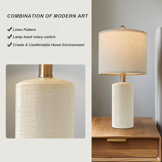 20.25/inch Modern Ceramic Table lamp Set of 2 Small Farmhouse Bedside lamp Creamy-White Nightstand Lamp End Table Lamps for Living Room Bedroom Study Office AMZ-T1109WH0