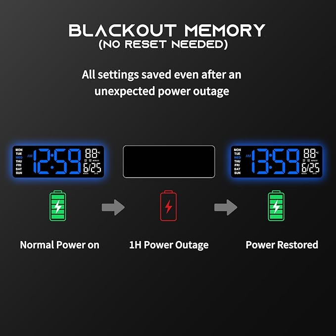 16.5" Large Digital Wall Clock with BT Sync, RGB Lights with 11 Scenes Mode Remote Control, Dual Alarms with Big LED Display, Auto DST, Temperature for Classroom Gaming