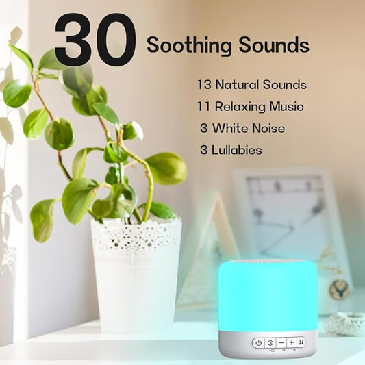 Easysleep White Noise Sound Machine with 30 Soothing Sounds 12 Night Light 32 Volume 3 Timers Portable Sleep Sound Machine for Office Travel Noise Canceling Lullaby & Rain Sound for Baby, Adults