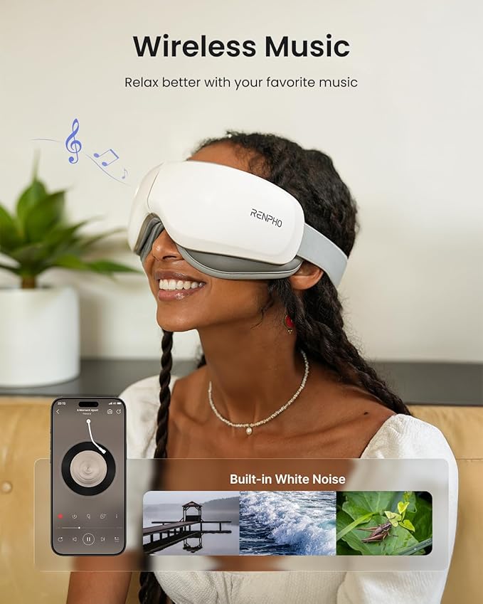 RENPHO Eyeris Zen Ultra-Quiet Eye Massager with Heat,Lightweight Heated Eye Mask for Migraines, Face Massager for Dry Eyes Relief, Birthday Gifts for Women Men