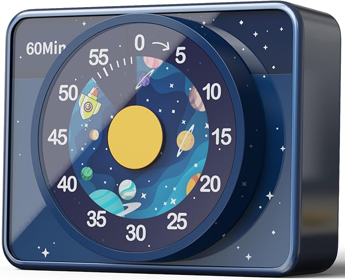 VOCOO Kids Visual Timer for Classroom - 60-Minute Countdown for Kitchen Cooking Office, Strong Magnet, Silent Time Management Tool, 2 AAA Batteries Included, Cute Starry Sky Pattern (Blue)