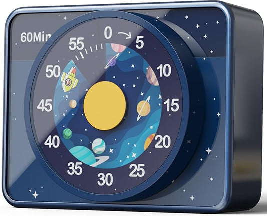 VOCOO Kids Visual Timer for Classroom - 60-Minute Countdown for Kitchen Cooking Office, Strong Magnet, Silent Time Management Tool, 2 AAA Batteries Included, Cute Starry Sky Pattern (Blue)