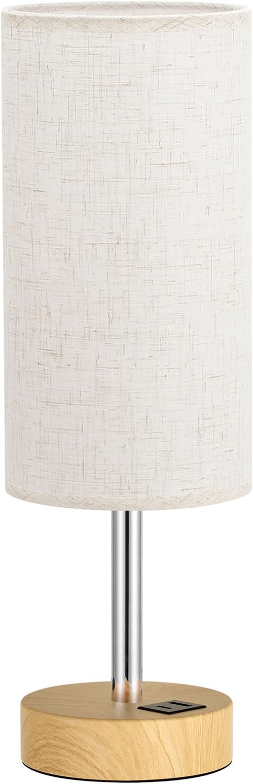 Touch Bedside Table Lamp with USB - 3 Way Dimmable Wood Lamp for Bedroom Nightstand, Desk Lamp with Charging Station for Dorm, Living Room, Office, Kids Room, Nursery, Small