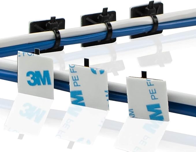 Zip Tie Mount 3/4" Black Small Wire Tie Adhesive Mounting 100 Pcs for Wire Clips Cable Management Cable Tie Anchors for Home Office Wiring Durable Pro-grade UV Wire Holder Organizer for Tidy Cabling