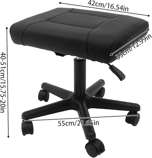 Adjustable Footrest with 360° Wheels & Height Adjustment – 100kg Capacity Steel & Nylon Foot Stool for Office, Home, Massage & Beauty – Black Modern Design