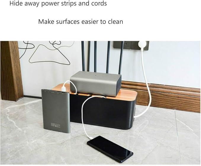 2 Pieces Cable Management Box|Cord Organizer Box| Hide and Conceal Power Strips and Electrical Cords from TVs, Computers, and Desks (Black 2PCS)