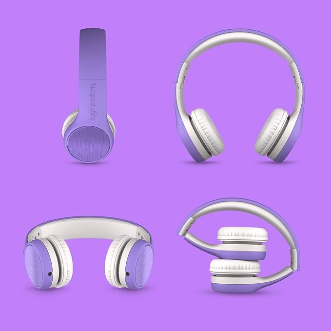 LilGadgets Connect+ Style On-Ear Kids Headphones with Microphone - SharePort Technology, SoftTouch Padding, Detachable Cable, Noise Reduction, Durable & Adjustable - Purple Wired Headphones for Kids
