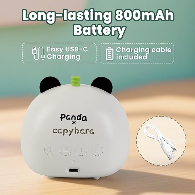 Panda Alarm Clock with Night Light for Kids – Cute Digital Sleep Trainer with LED Display, 3 Alarms, Countdown Timer, Adjustable Brightness – Rechargeable Bedside Clock for Boys and Girls