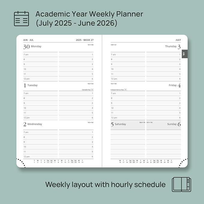 POPRUN Pocket Planner 2025-2026 (Purse Size 4'' x 6.25'') Academic Purse Calendar (July 2025 - June 2026) with Hourly Time Slots, 100GSM Thick Papers, Leather Soft Cover - Blue Green