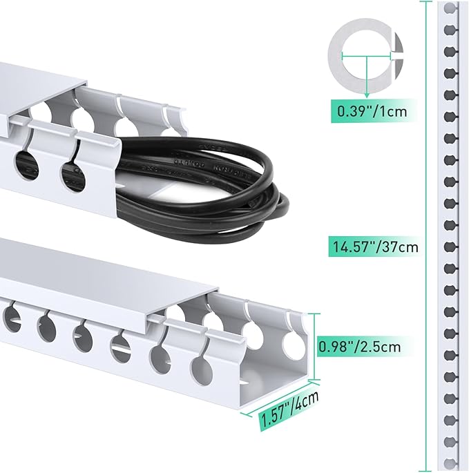 Updated White Cable Raceway Kit, 155(10x15.5) inch Open Slot Wire Covers for Cords, Cable Management System to Hide Under Desk/TV/Computer/Net/Power Cords(Pack 10)